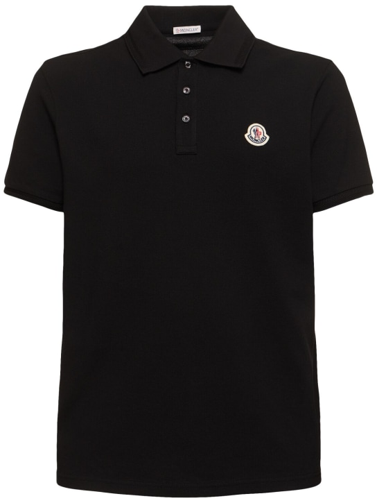 Moncler: Polo en coton avec patch logo - Noir - men_0 | Luisa Via Roma