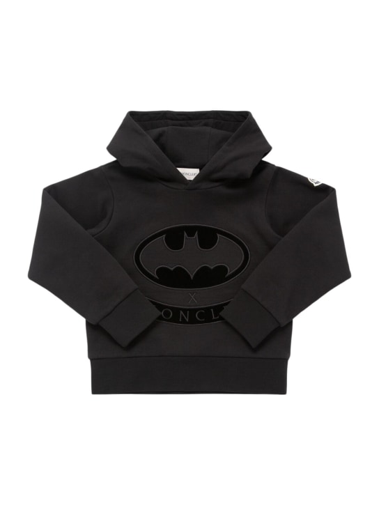 Moncler: Hoodie aus Baumwolle mit Batman-Druck - Schwarz - kids-boys_0 | Luisa Via Roma