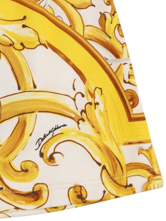 Dolce&Gabbana: Maiolica印花棉质平纹针织半身裙 - 黄色 - kids-girls_1 | Luisa Via Roma