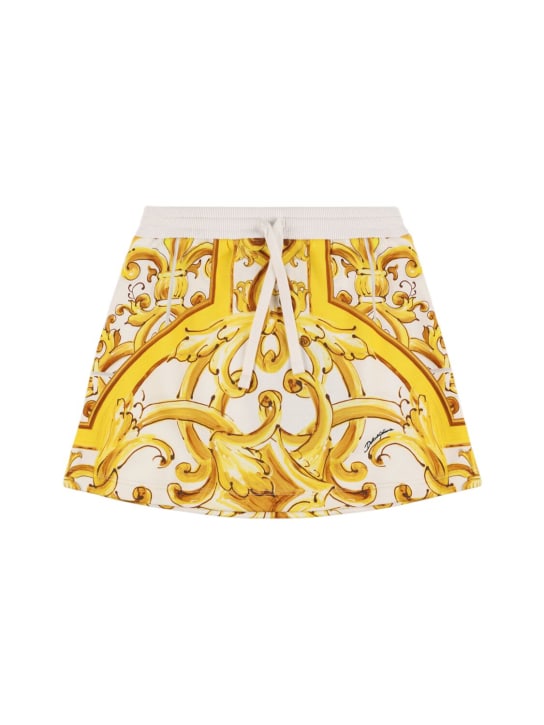 Dolce&Gabbana: Maiolica print cotton jersey skirt - Yellow - kids-girls_0 | Luisa Via Roma