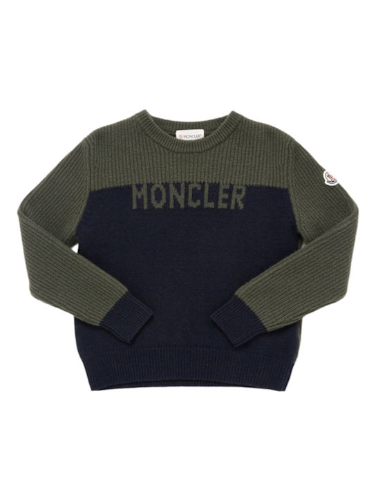 Moncler: Suéter de lana virgen - Verde/Azul - kids-boys_0 | Luisa Via Roma