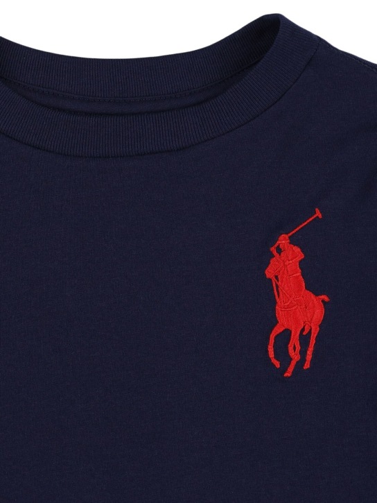 Polo Ralph Lauren: T-shirt en jersey de coton à manches longues - Bleu Marine - kids-boys_1 | Luisa Via Roma