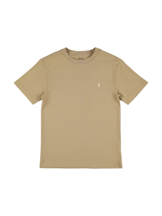 Polo Ralph Lauren: Camiseta de jersey de algodón con logo bordado - Caqui - kids-girls_0 | Luisa Via Roma