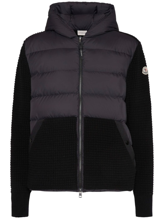 Moncler: Virgin wool & cashmere down cardigan - Black - men_0 | Luisa Via Roma