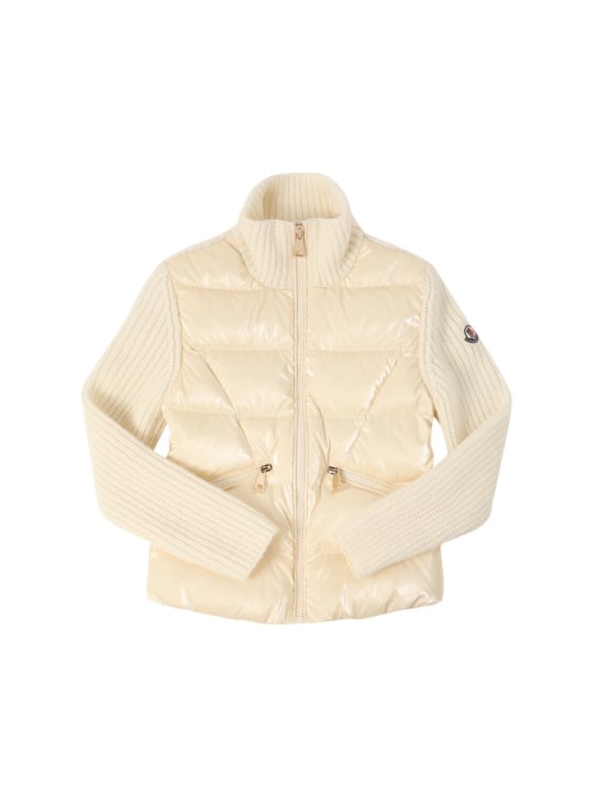 Moncler: Doudoune en laine vierge cardée - Silk White - kids-girls_0 | Luisa Via Roma