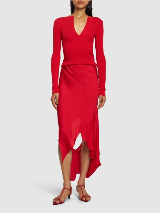 Acne Studios: Draped silk asymmetric midi skirt - Red - women_1 | Luisa Via Roma