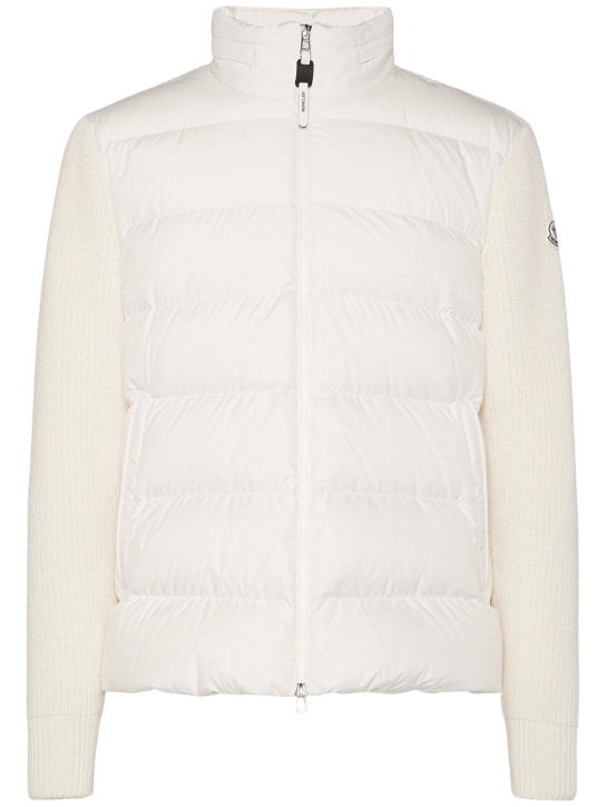 Moncler: Virgin wool down cardigan - Silk White - men_0 | Luisa Via Roma