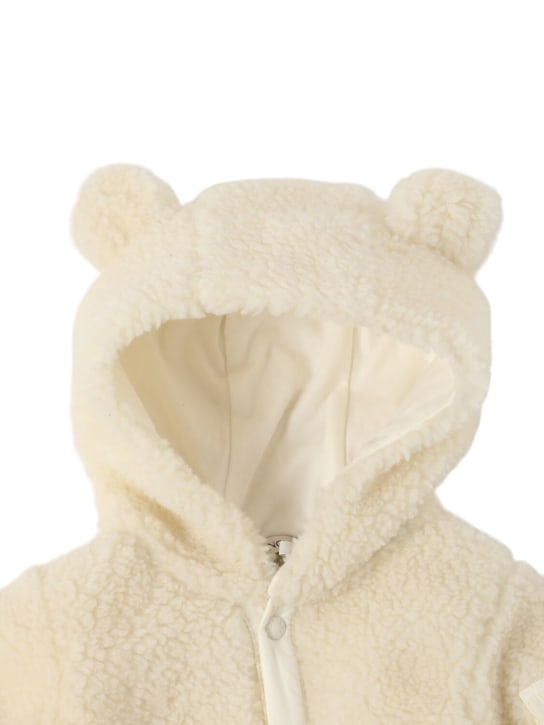 Moncler: Teddy tech romper with hoodie - Bianco - kids-boys_1 | Luisa Via Roma