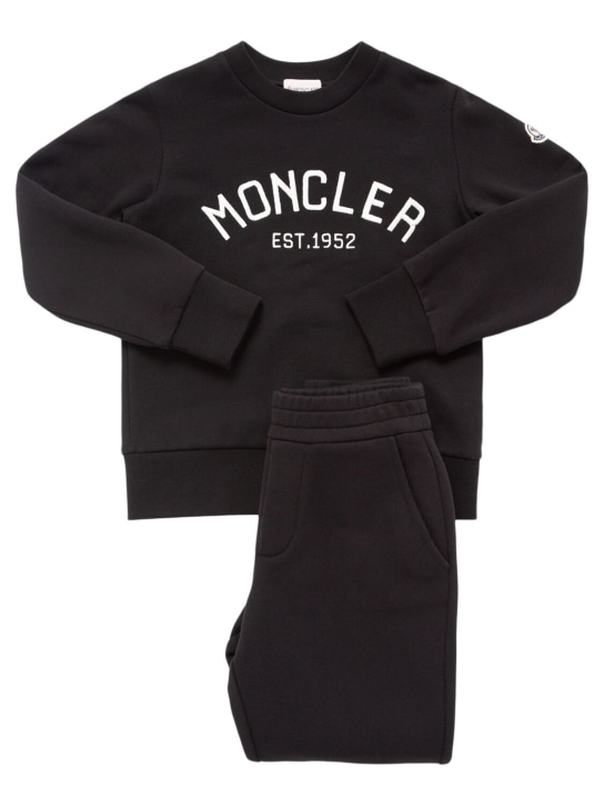 Moncler: Logo cotton sweatshirt & sweatpants - Siyah - kids-boys_0 | Luisa Via Roma