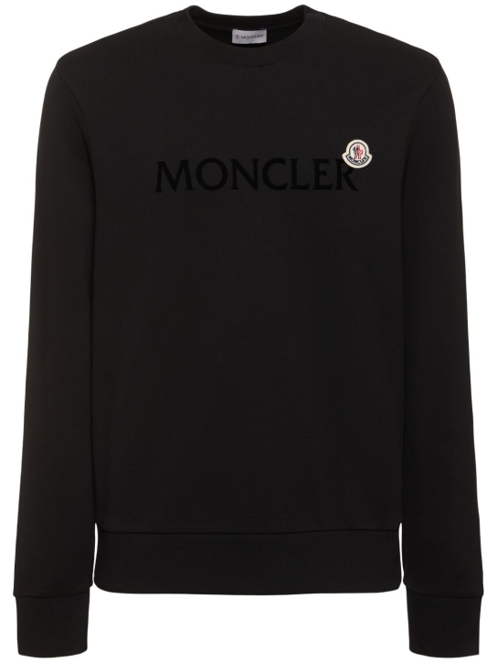 Moncler: Logo patch cotton sweatshirt - men_0 | Luisa Via Roma