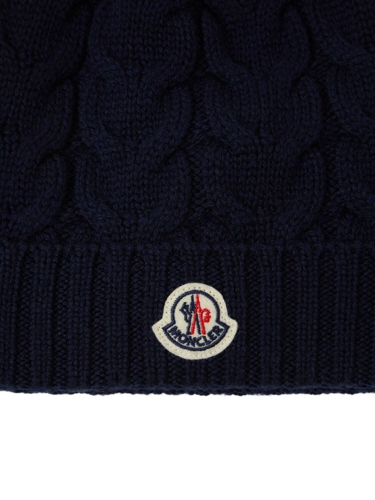 Moncler: Cable knit virgin wool beanie - Midnight Blue - kids-boys_1 | Luisa Via Roma