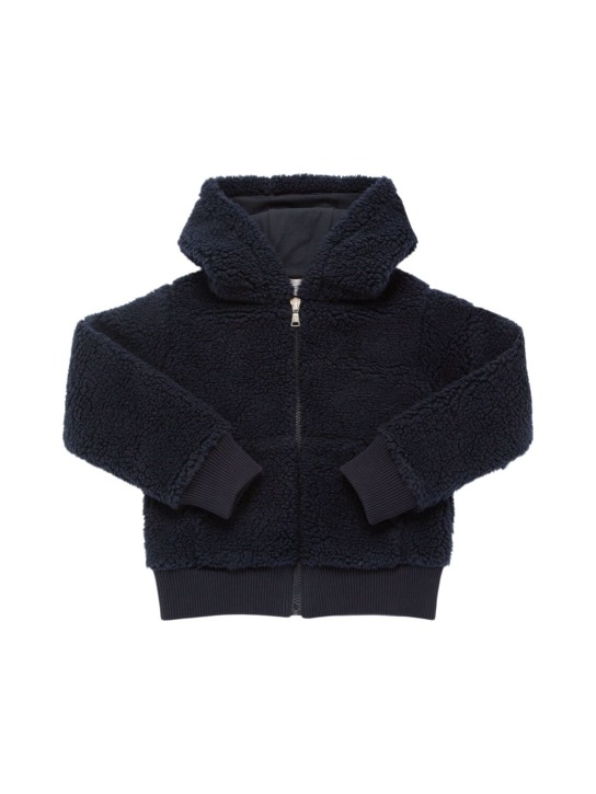 Moncler: Tech teddy hooded zip-up jacket - Bleu Nuit - kids-boys_0 | Luisa Via Roma