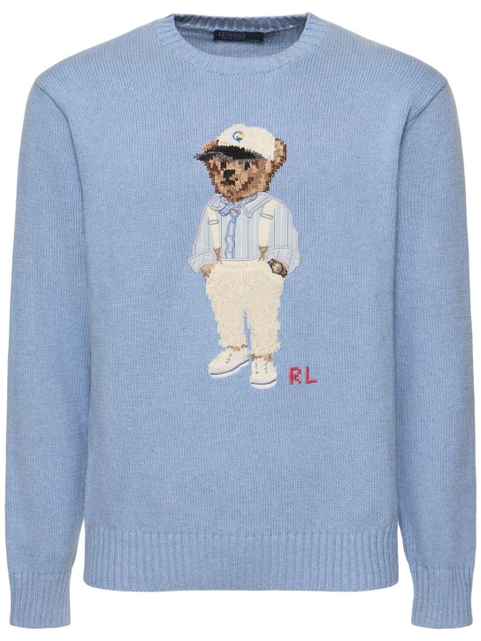 Polo Ralph Lauren: Bear Driftwood knit sweater - Driftwood Blue - men_0 | Luisa Via Roma