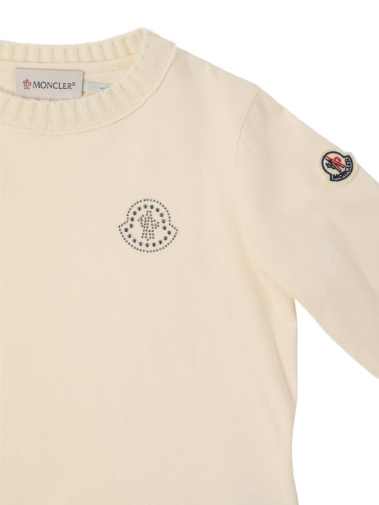 Moncler: Studded logo cotton long sleeve t-shirt - kids-girls_1 | Luisa Via Roma