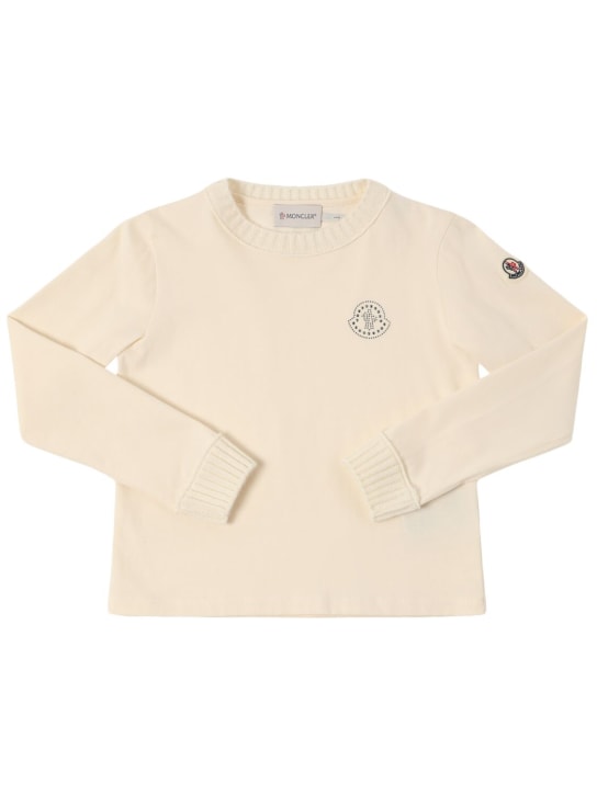 Moncler: Studded logo cotton long sleeve t-shirt - kids-girls_0 | Luisa Via Roma