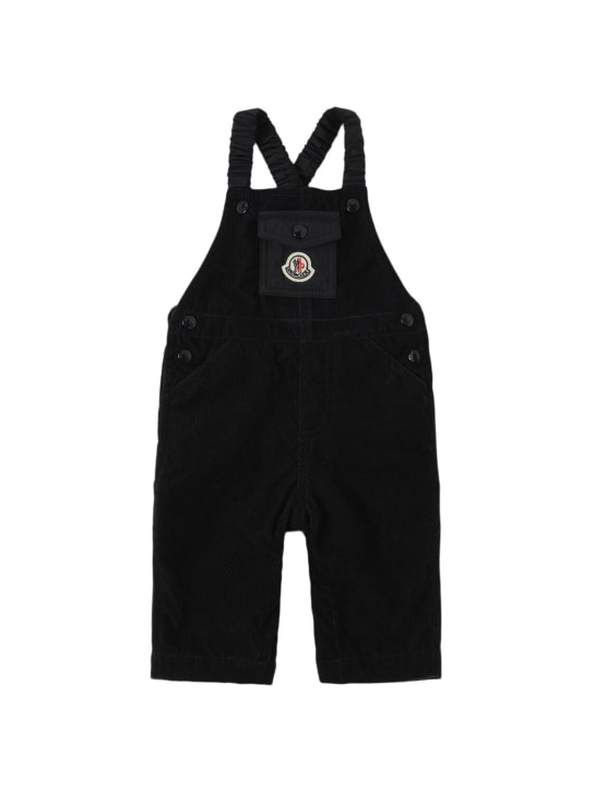 Moncler: Salopette côtelée à logo - Bleu Roi - kids-boys_0 | Luisa Via Roma