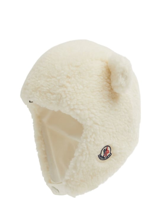 Moncler: Teddy nylon cap with earflaps - Silk White - kids-girls_1 | Luisa Via Roma