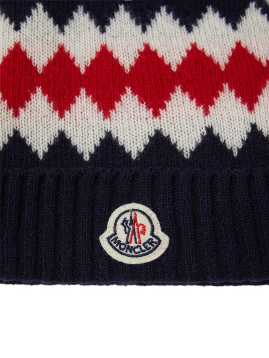 Moncler: Carded virgin wool beanie - Blue/Multi - kids-boys_1 | Luisa Via Roma