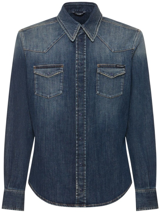 Washed stretch denim shirt - Thumbnail 1