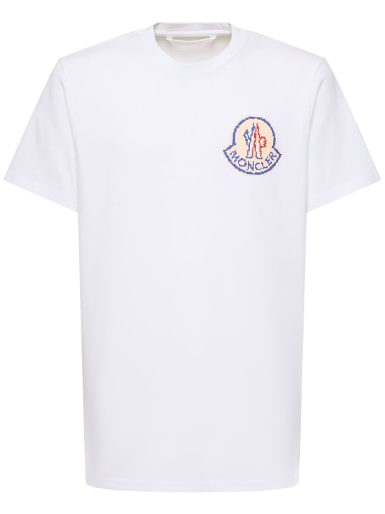 Moncler: Camiseta de jersey de algodón con logo - Blanco - men_0 | Luisa Via Roma