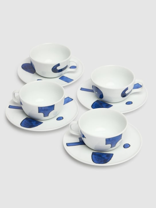 Alessi: Lot de 4 tasses à thé & soucoupes Itsumo - Blanc/Bleu - ecraft_1 | Luisa Via Roma