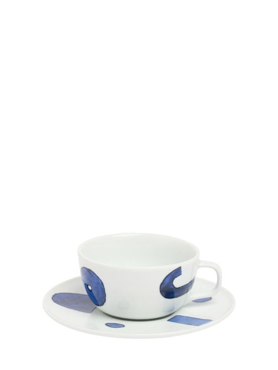 Alessi: Set of 4 Itsumo teacups & saucers - Beyaz/Mavi - ecraft_0 | Luisa Via Roma