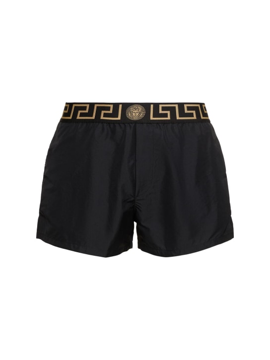 Versace Underwear: Bañador shorts de poliéster - A80g-black Gold - men_0 | Luisa Via Roma