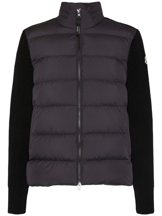 Moncler: Virgin wool down cardigan - Black - men_0 | Luisa Via Roma