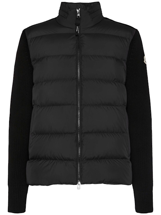 Moncler: Cardigan imbottito in lana vergine - Nero - men_0 | Luisa Via Roma