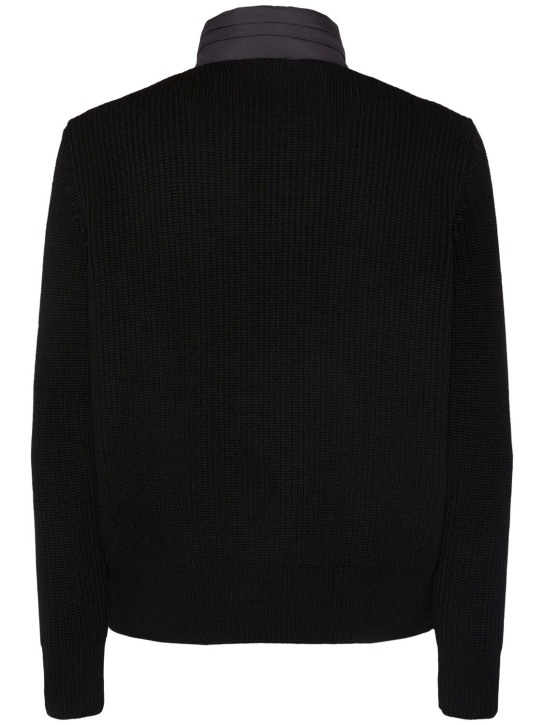 Moncler: Virgin wool down cardigan - Black - men_1 | Luisa Via Roma