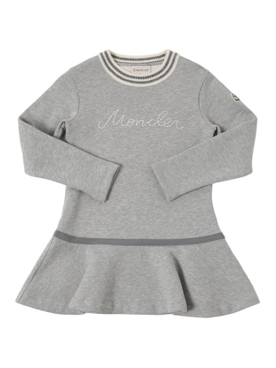 Moncler: Brushed cotton & wool dress - Grau - kids-girls_0 | Luisa Via Roma