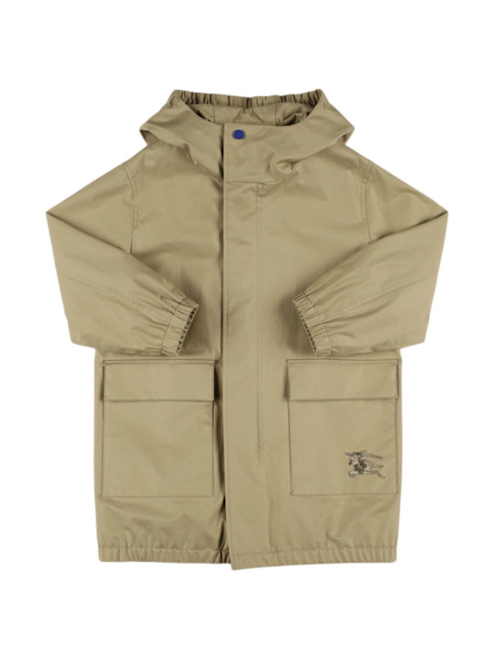 Burberry: Parka in abardina di cotone con cappuccio - kids-girls_0 | Luisa Via Roma