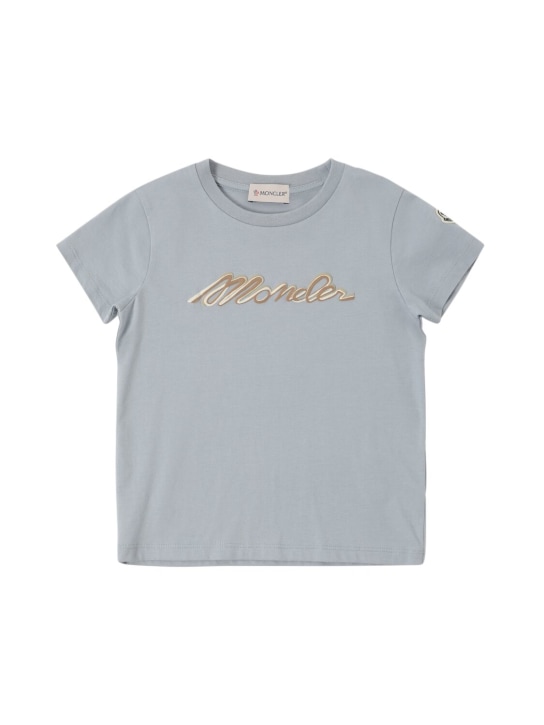 Moncler: Logo cotton jersey t-shirt - 浅蓝色 - kids-girls_0 | Luisa Via Roma