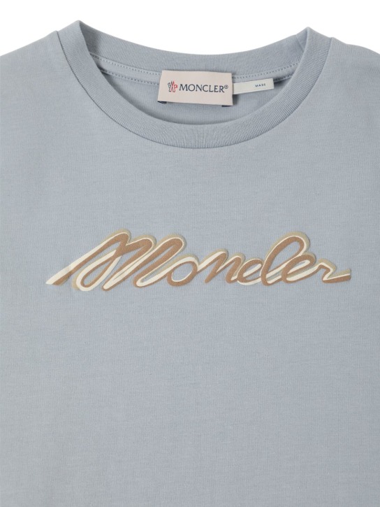 Moncler: Logo cotton jersey t-shirt - 浅蓝色 - kids-girls_1 | Luisa Via Roma