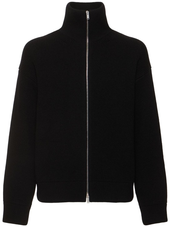 Jil Sander: Shetland cashmere & wool zip cardigan - Black - men_0 | Luisa Via Roma