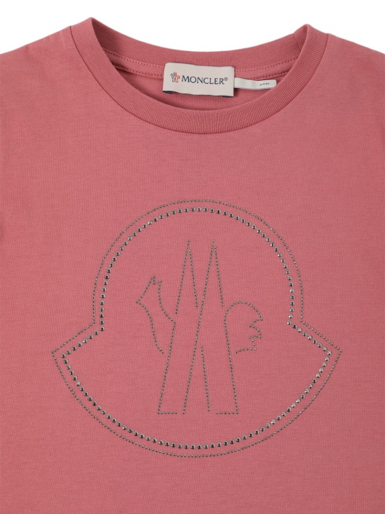 Moncler: T-shirt in cotone con logo di cristalli - kids-girls_1 | Luisa Via Roma