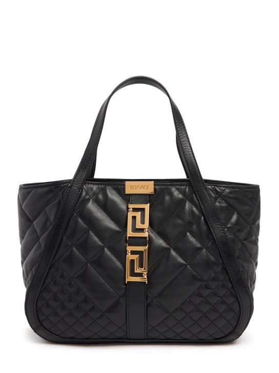 Versace: Petit sac cabas en cuir matelassé - Noir - women_0 | Luisa Via Roma