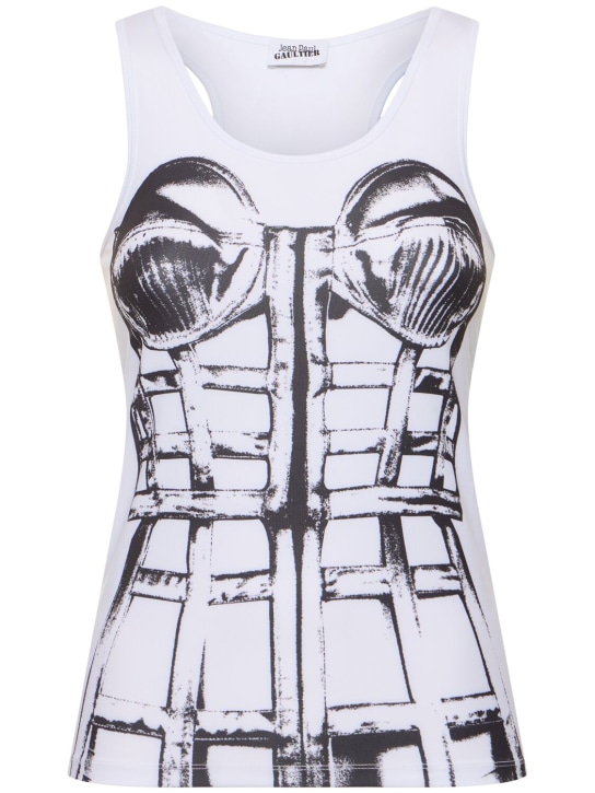 Jean Paul Gaultier: Printed jersey top - Beyaz/Siyah - women_0 | Luisa Via Roma