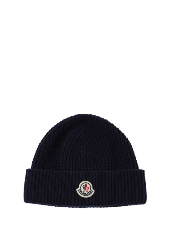 Moncler: Logo detail wool & cashmere beanie - men_0 | Luisa Via Roma