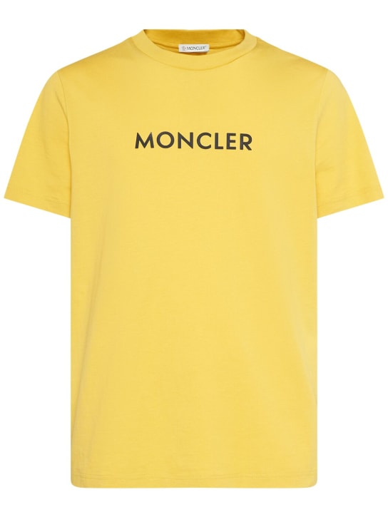 Moncler: Logo cotton jersey t-shirt - Gamma Yellow To - men_0 | Luisa Via Roma