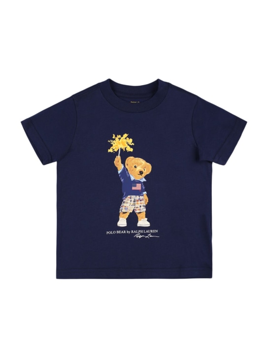 Polo Ralph Lauren: T-shirt en jersey de coton imprimé - Bleu - kids-boys_0 | Luisa Via Roma