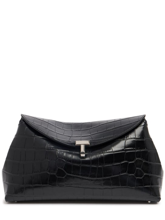 Toteme: T-Lock croc embossed leather clutch - women_0 | Luisa Via Roma