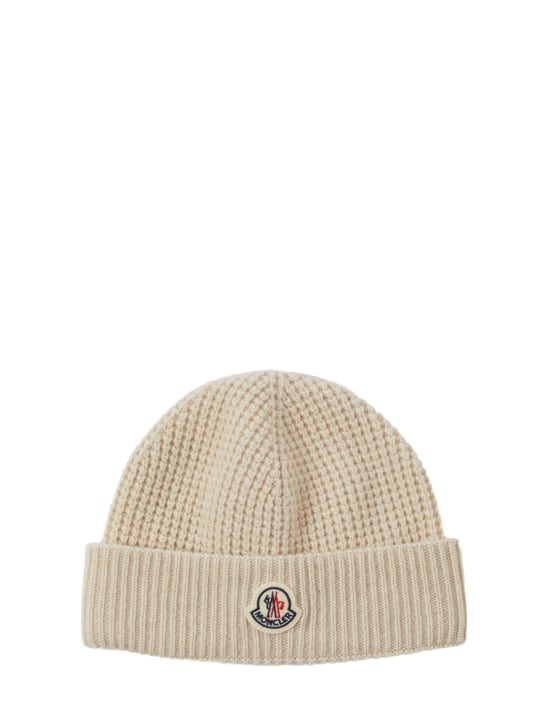 Moncler: Logo detail wool & cashmere beanie - White - men_0 | Luisa Via Roma