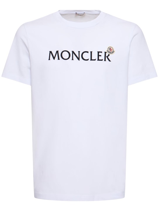 Moncler: 플록 로고 코튼 티셔츠 - 화이트 - men_0 | Luisa Via Roma