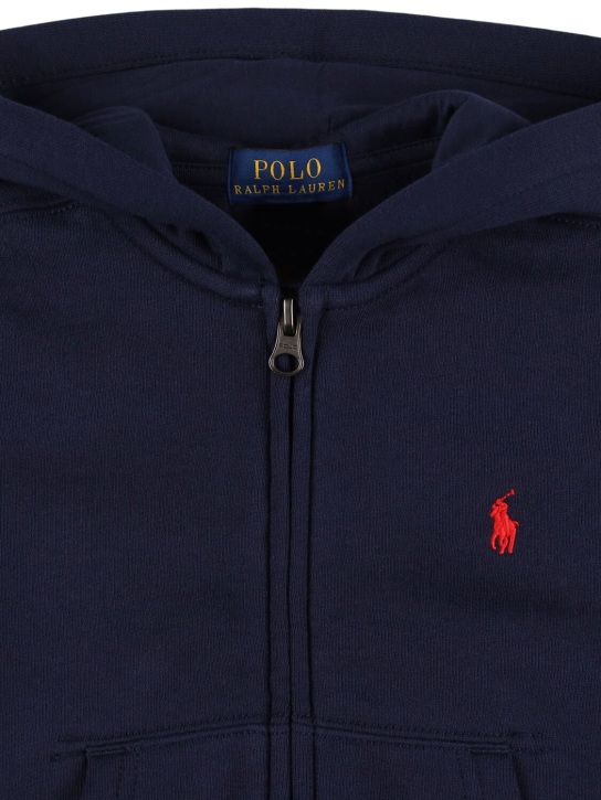 Polo Ralph Lauren: Sweat-shirt zippé en coton mélangé à logo - Bleu Marine - kids-boys_1 | Luisa Via Roma