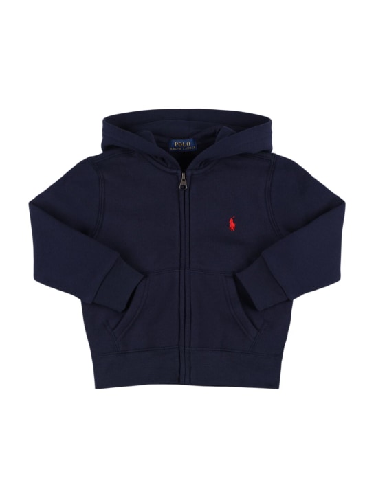 Polo Ralph Lauren: Logo zip-up cotton blend sweatshirt - Navy - kids-girls_0 | Luisa Via Roma