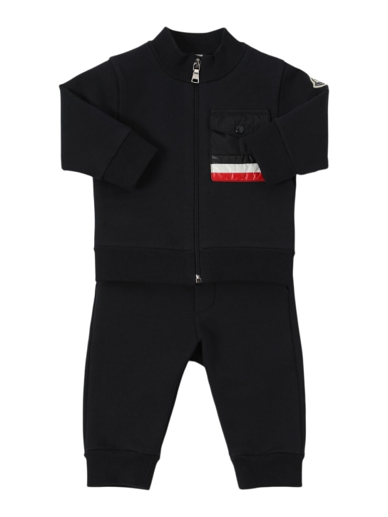 Moncler: Ensemble de survêtement en coton mélangé - Bleu Nuit - kids-boys_0 | Luisa Via Roma