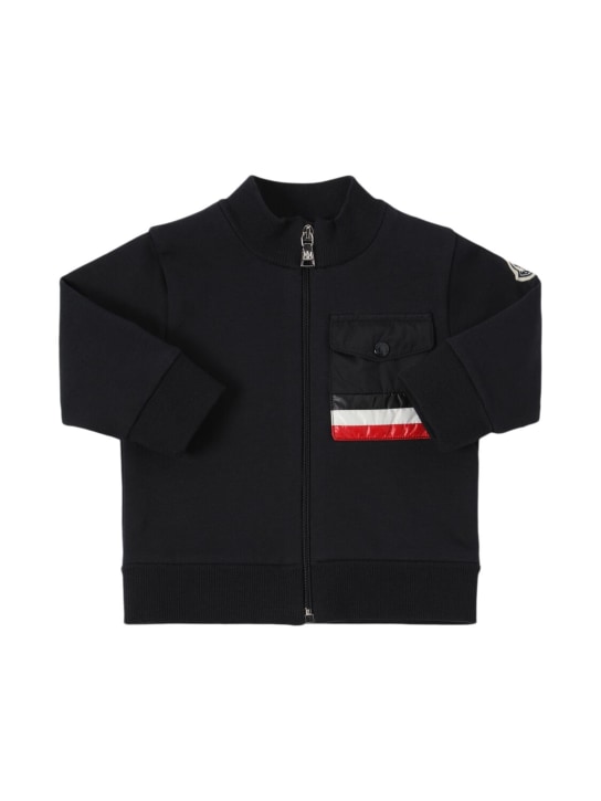 Moncler: Ensemble de survêtement en coton mélangé - Bleu Nuit - kids-boys_1 | Luisa Via Roma