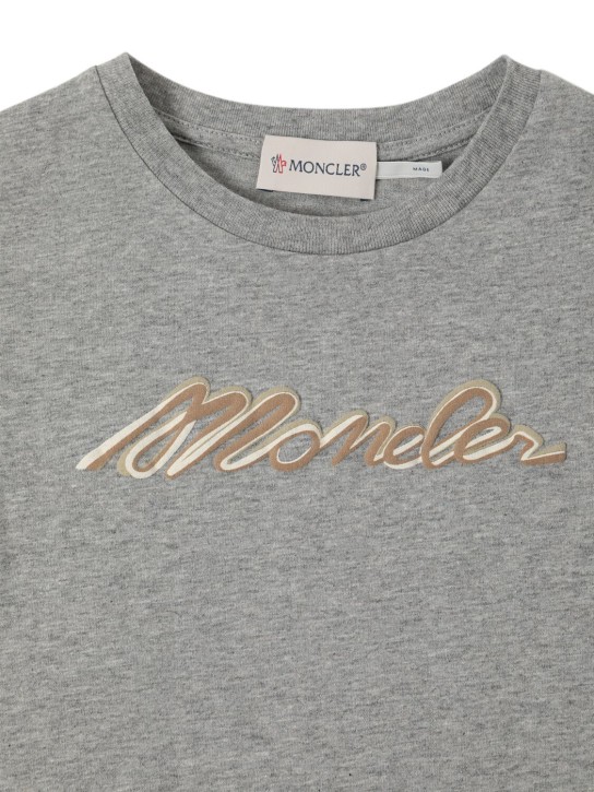 Moncler: Logo cotton jersey t-shirt - グレー - kids-girls_1 | Luisa Via Roma
