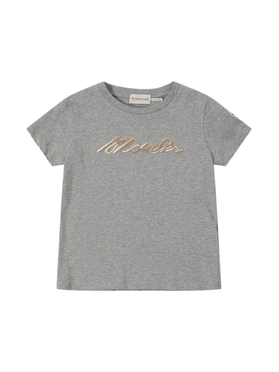 Moncler: Logo cotton jersey t-shirt - Gri - kids-girls_0 | Luisa Via Roma